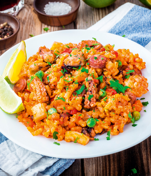 Paëlla met mosselen en chorizo